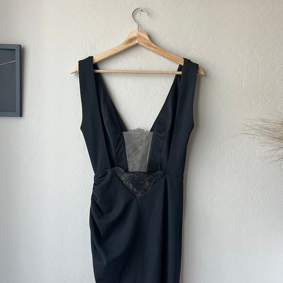 Katie May x Noel and Jean Dress The Unexpected Lace Trim V-Neck Gown Black XS - Picture 9 of 12